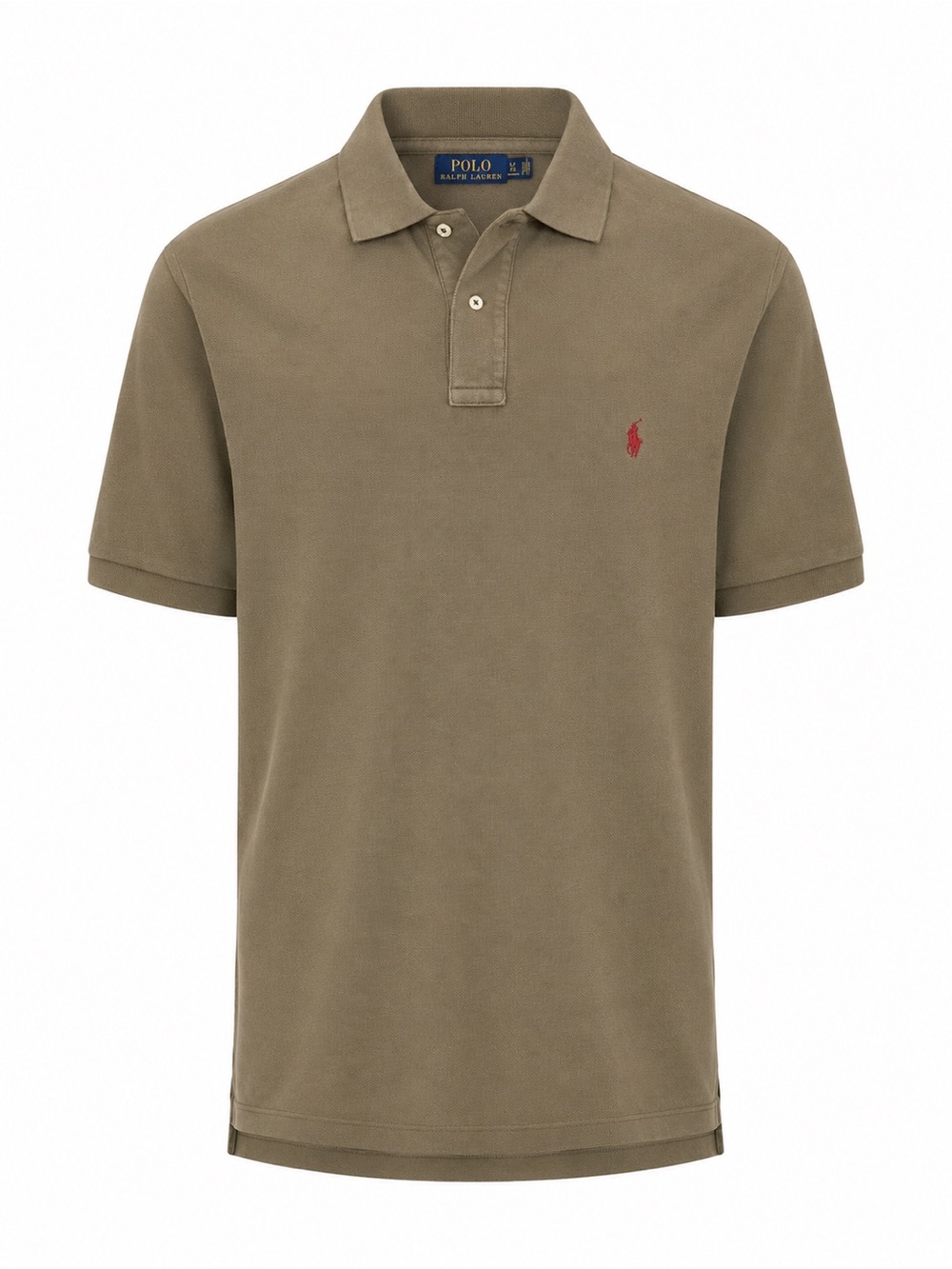 Polo Ralph Lauren Mens Khaki Cotton Polo Shirt With Red Logo Size LT Tall